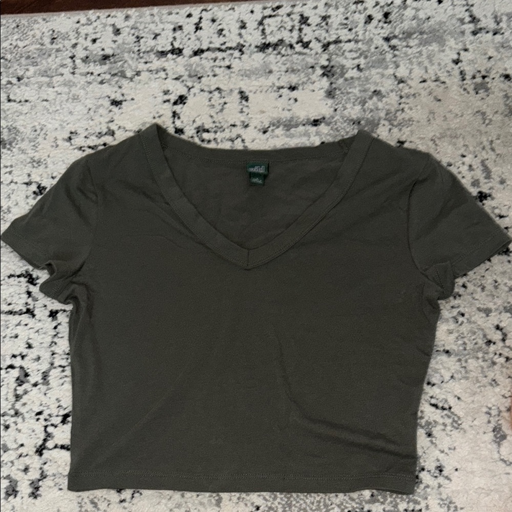 Olive Green V-Neck Women's Top